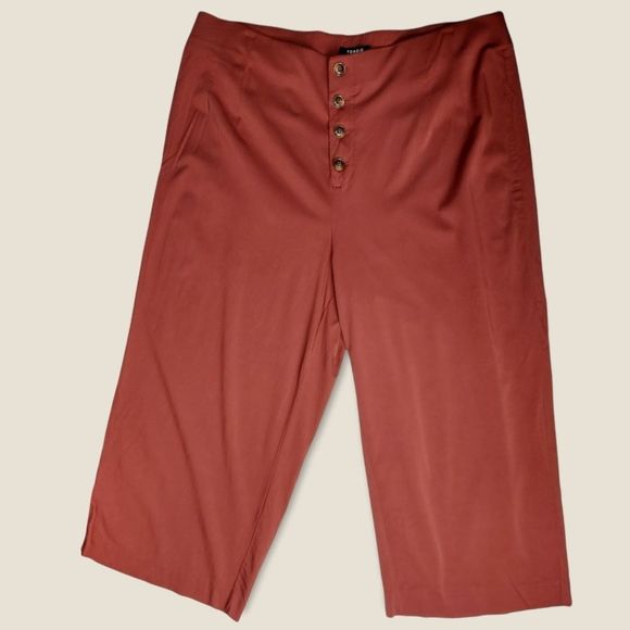 Torrid Brick Red Twill Button Fly Wide Leg Culotte Pant Size 18 - Picture 6 of 10